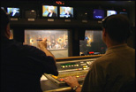 Teleproductions staff directing NewsNight Akron from the control room adjacent to Studio A.