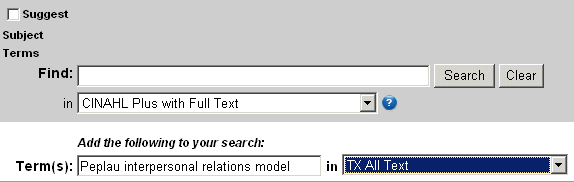 CINAHL search for specific nursing theory