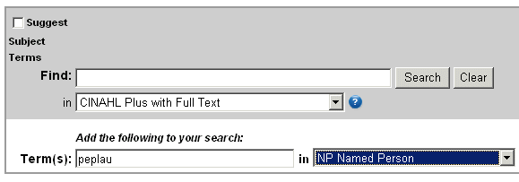 CINAHL search for theorist as Named Person