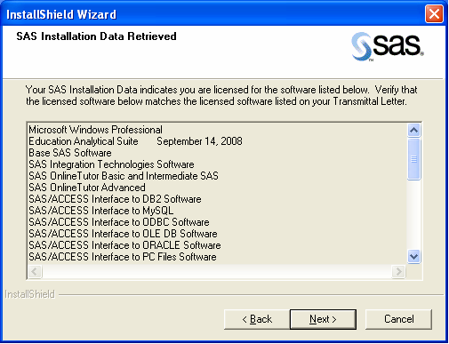 SAS Installation Data Retrieved
