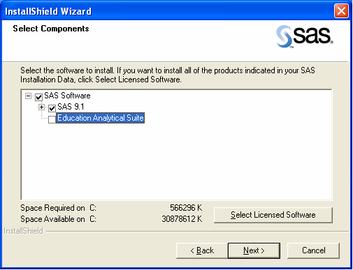 SAS Select Components Uncheck