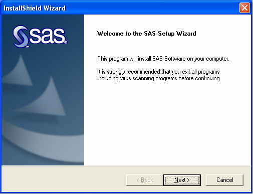 SAS Welcome to the SAS Setup Wizard