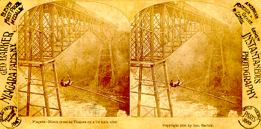 Image of man crossing Niagara on a tightrope
